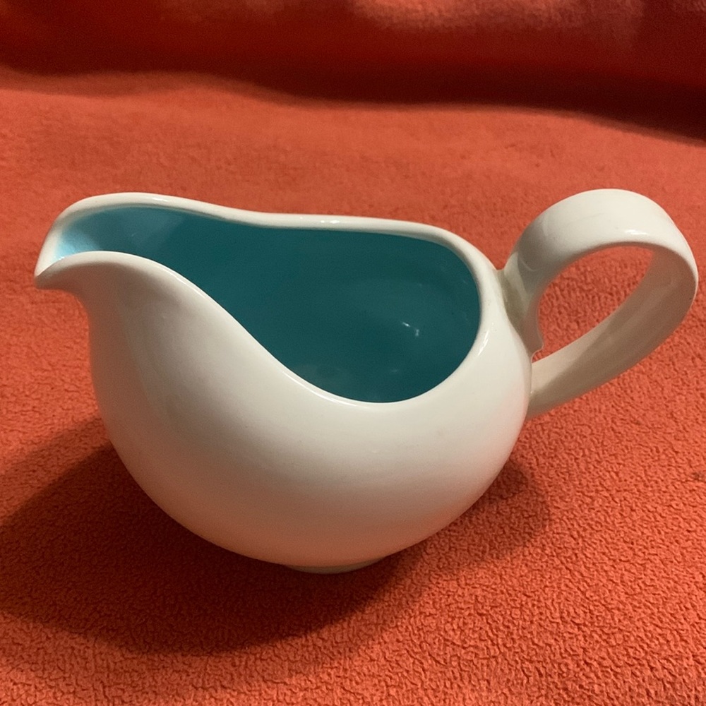 White & Robin Egg Blue Ceramic  Creamer